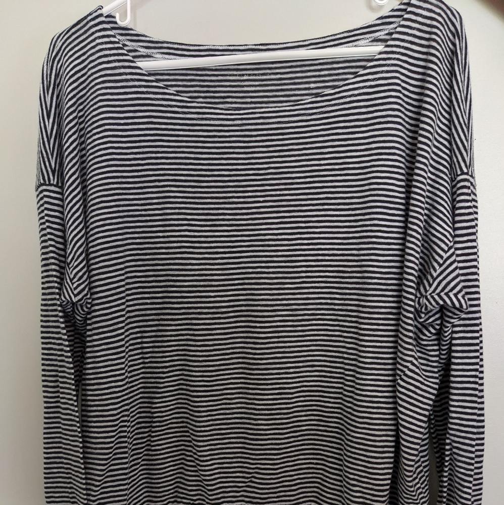 Eileen Fisher organic linen black and white stripe shirt